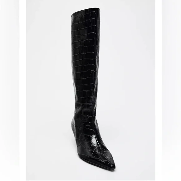 Zara Mock Croc Kitten Heel Boot - Picture 2 of 6